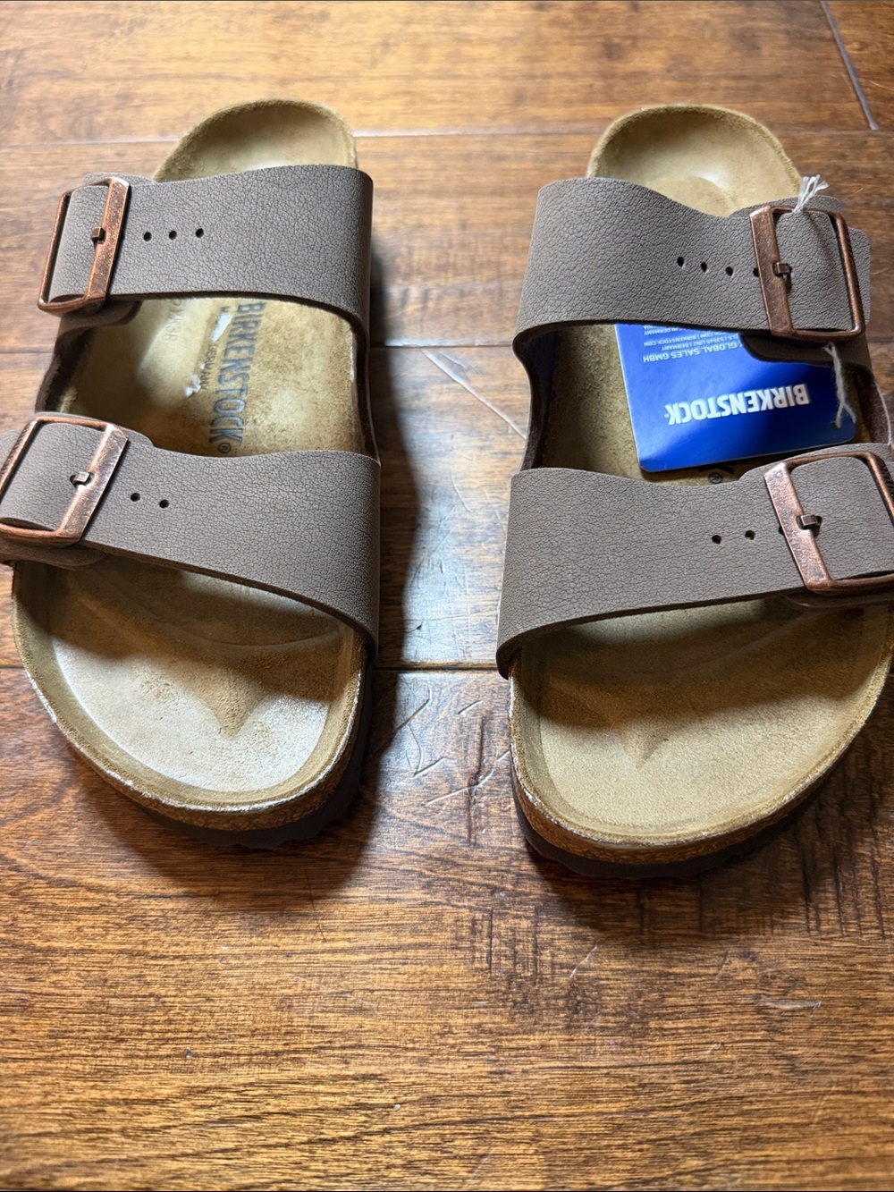 Birkenstock Leather Arizona Slide Sandal, Mocha, size 9 - Picture 2 of 9